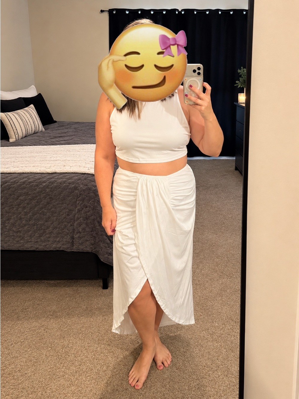 SHEIN Set White High-Low Draped Midi Skirt and crop top
